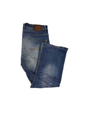 Nudie Jeans Co Roger Magic Looms Mens Blue Straight Leg Denim Jeans 34x27 hemmed